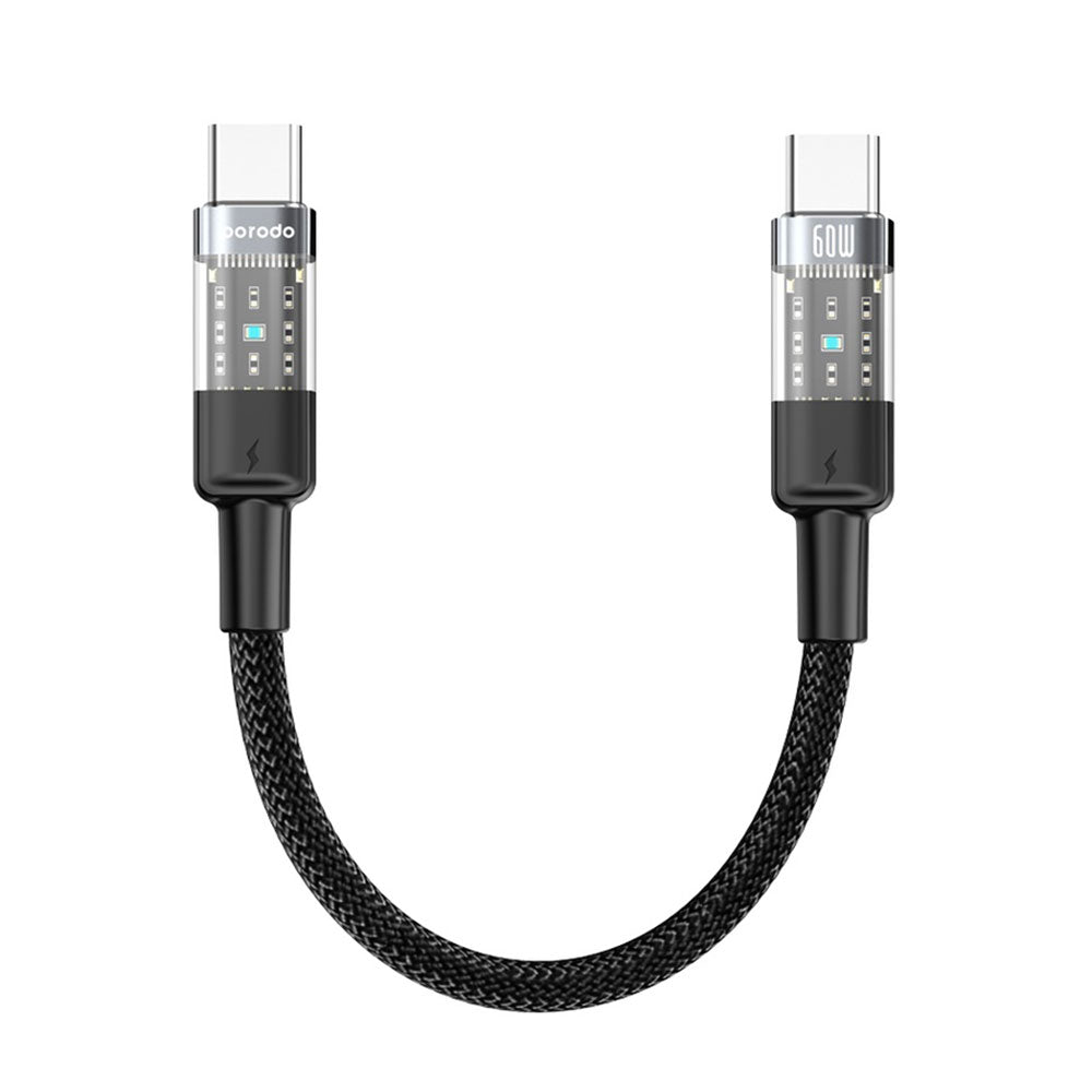 Porodo PD-60WCCTH-BK Type-C To Type-C Cable 60W Fast Charging 35cm
