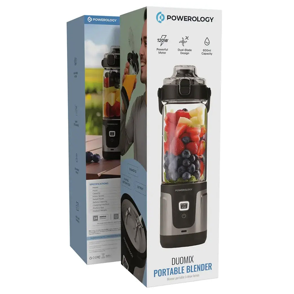 Powerology Duomix Rechargeable Portable Blender PWPB27BK 600ml 120W - Black
