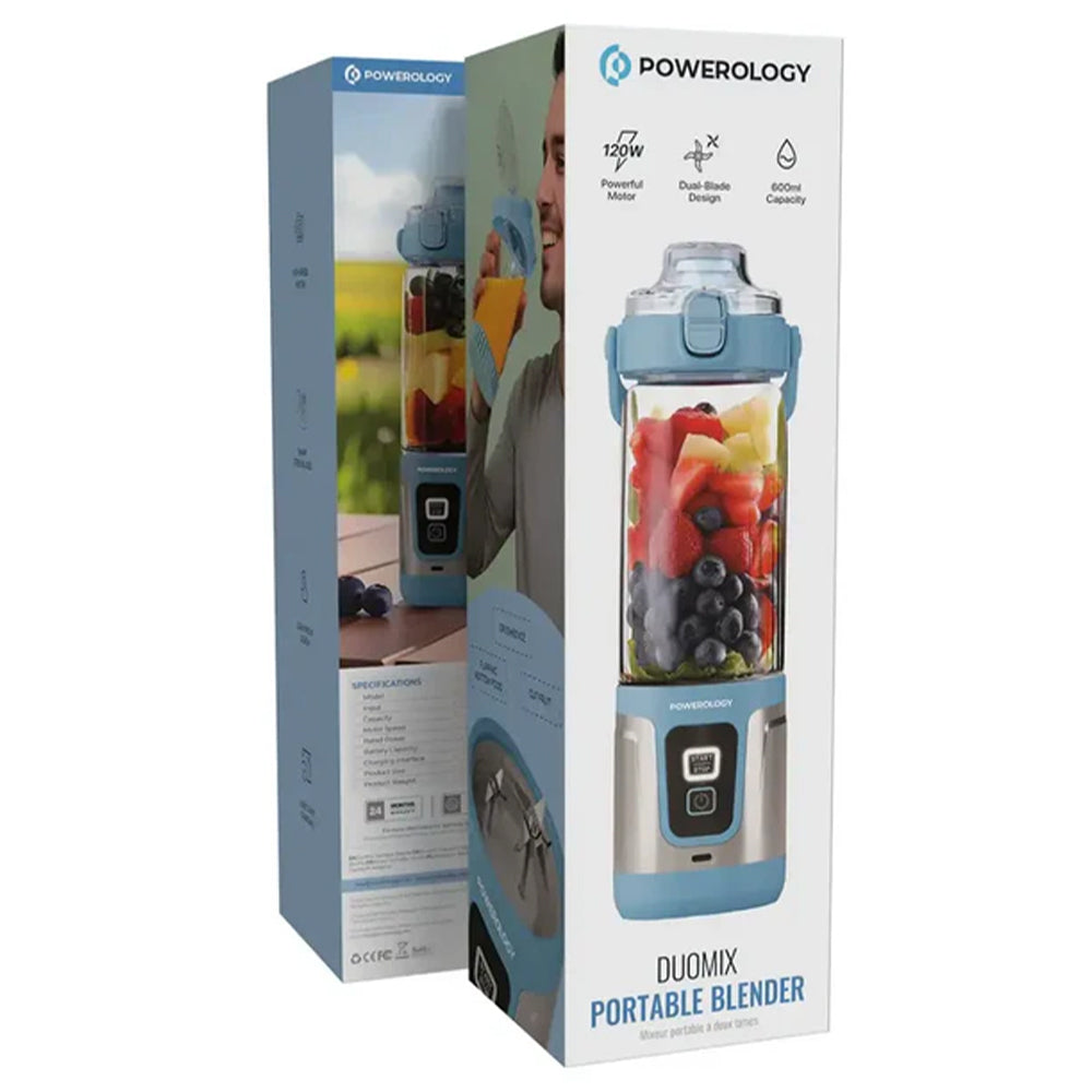 Powerology Duomix Rechargeable Portable Blender PWPB27BL 600ml 120W - Blue