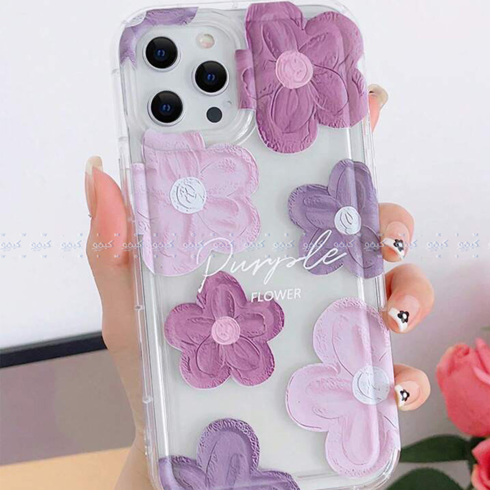 Purple Floral Clear Phone Cover