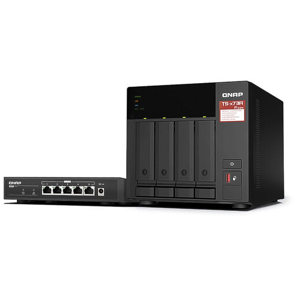 QNAP TS-473A-SW5T 4-Bay Cloud Storage NAS Enclosure + QSW-1105-5T Switch 5 Port