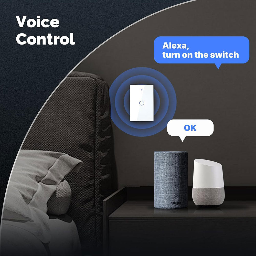 مفتاح حائط سمارت باللمس من الزجاج  مفتاح واحد بتقنية QQZBLN-101-W ZigBee - أبيض