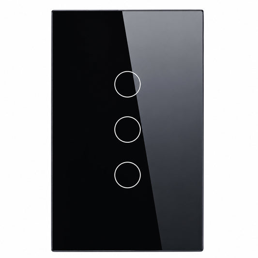 مفتاح حائط سمارت باللمس من الزجاج 3 مفاتيح بتقنية QQZBLN-103-B ZigBee - اسود