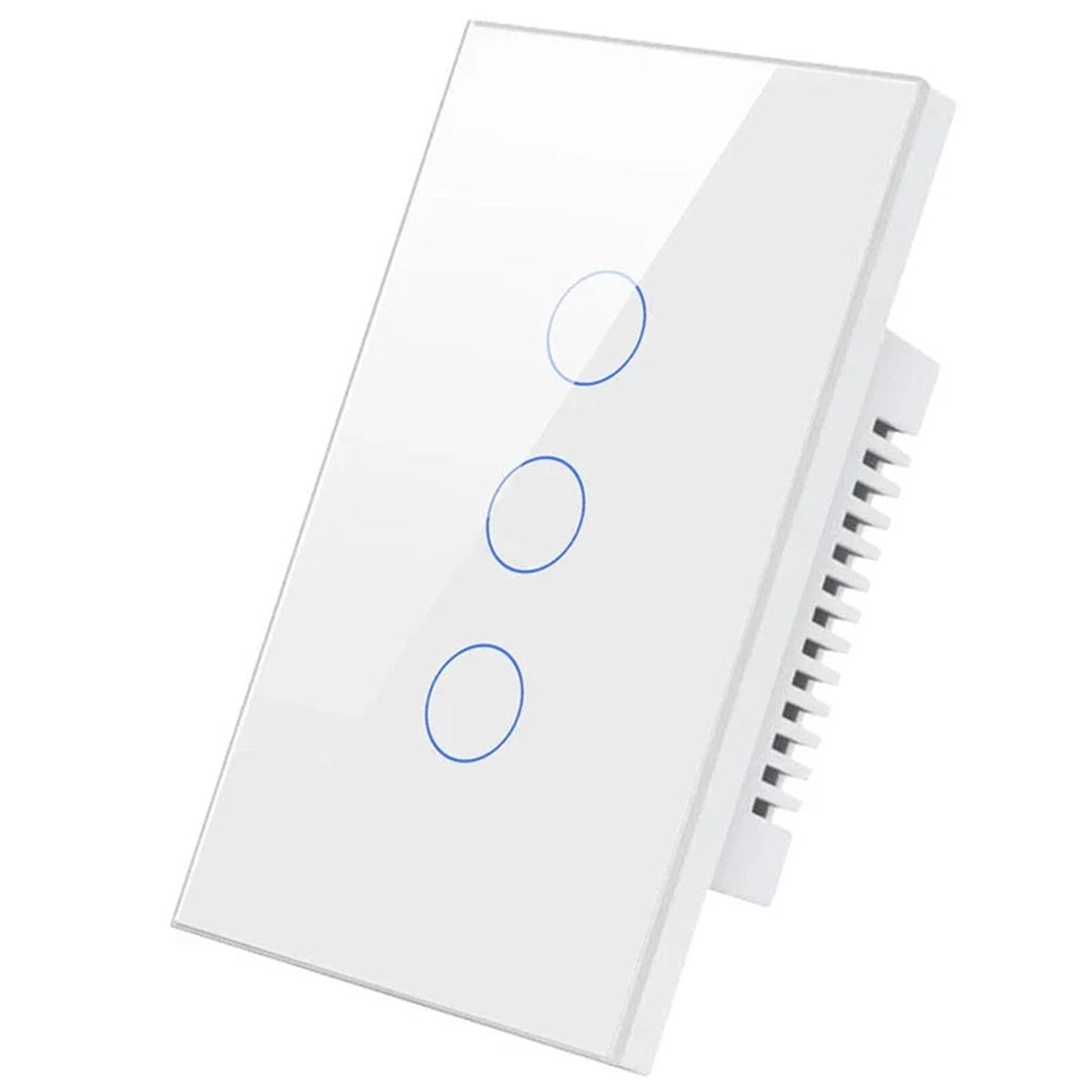 مفتاح حائط سمارت باللمس من الزجاج 3 مفاتيح بتقنية QQZBLN-103-W ZigBee - ابيض 