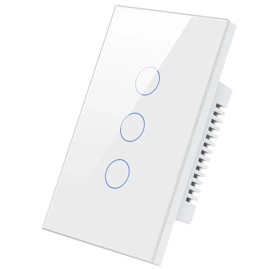 مفتاح حائط سمارت باللمس من الزجاج 3 مفاتيح بتقنية QQZBLN-103-W ZigBee - ابيض 