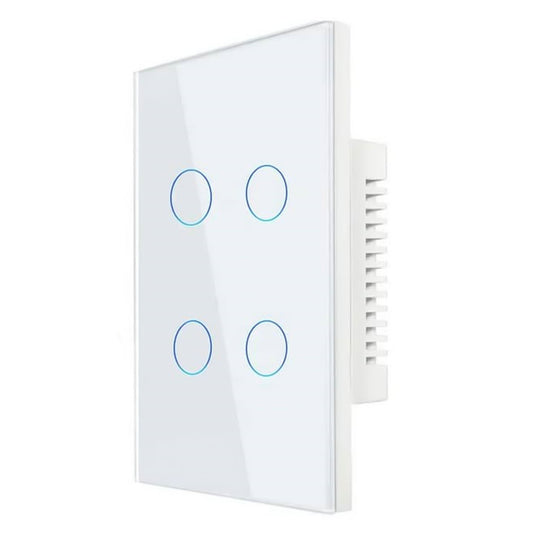 مفتاح حائط سمارت باللمس من الزجاج 4 مفاتيح بتقنية QQZBLN-104-W ZigBee - ابيض