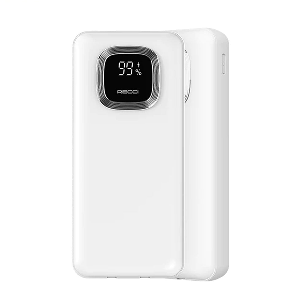 Recci Elite RPB-P17 Power Bank USB + PD Type-C + Lightning 22.5W Fast Charging 20000mAh Built-in 2 Cables - White