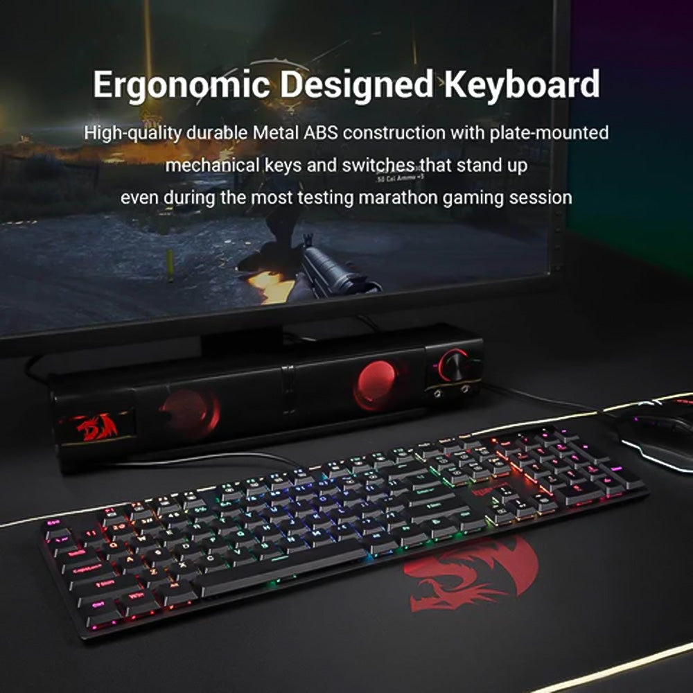 كيبورد ريدراجون سلكي RGB جيمنج سويتش ازرق إنجليزي وعربي 