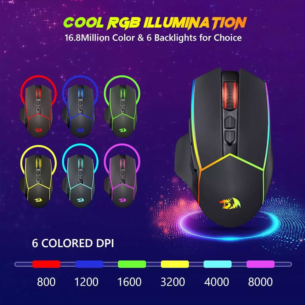 Redragon Axe Pro M814 Triple Mode Bluetooth Wireless & Wired RGB Gaming Mouse 8000Dpi