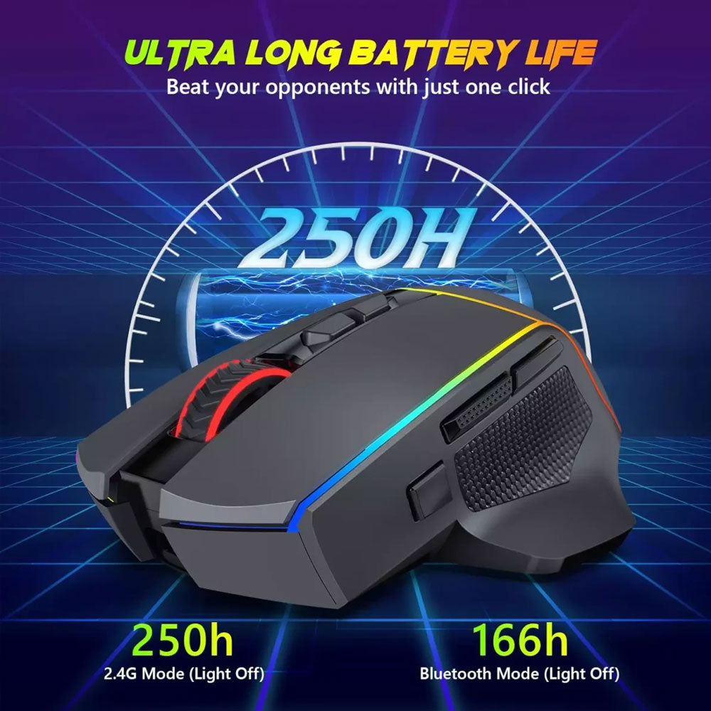 Redragon Axe Pro M814 Triple Mode Bluetooth Wireless & Wired RGB Gaming Mouse 8000Dpi