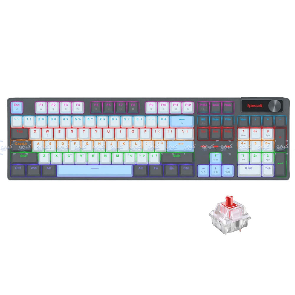 كيبورد ريدراجون سلكي رينبو جيمنج سويتش أحمر إنجليزي وعربي Caesura K718GB-R