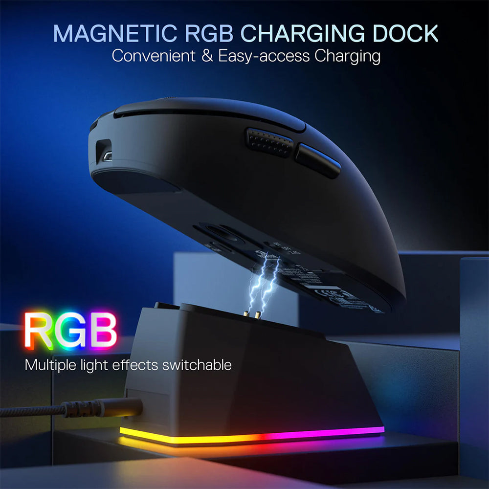 Redragon Ebony M998-STD-1K Triple Mode Bluetooth Wireless & Wired Mouse 24000Dpi With RGB Magnetic Charging Dock