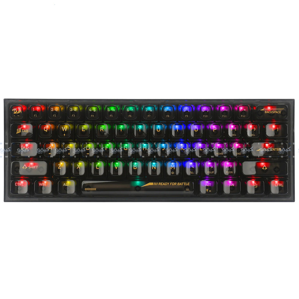 كيبورد ريدراجون سلكي RGB جيمنج إنجليزي وعربي Fizz K617CTB - أسود شفاف