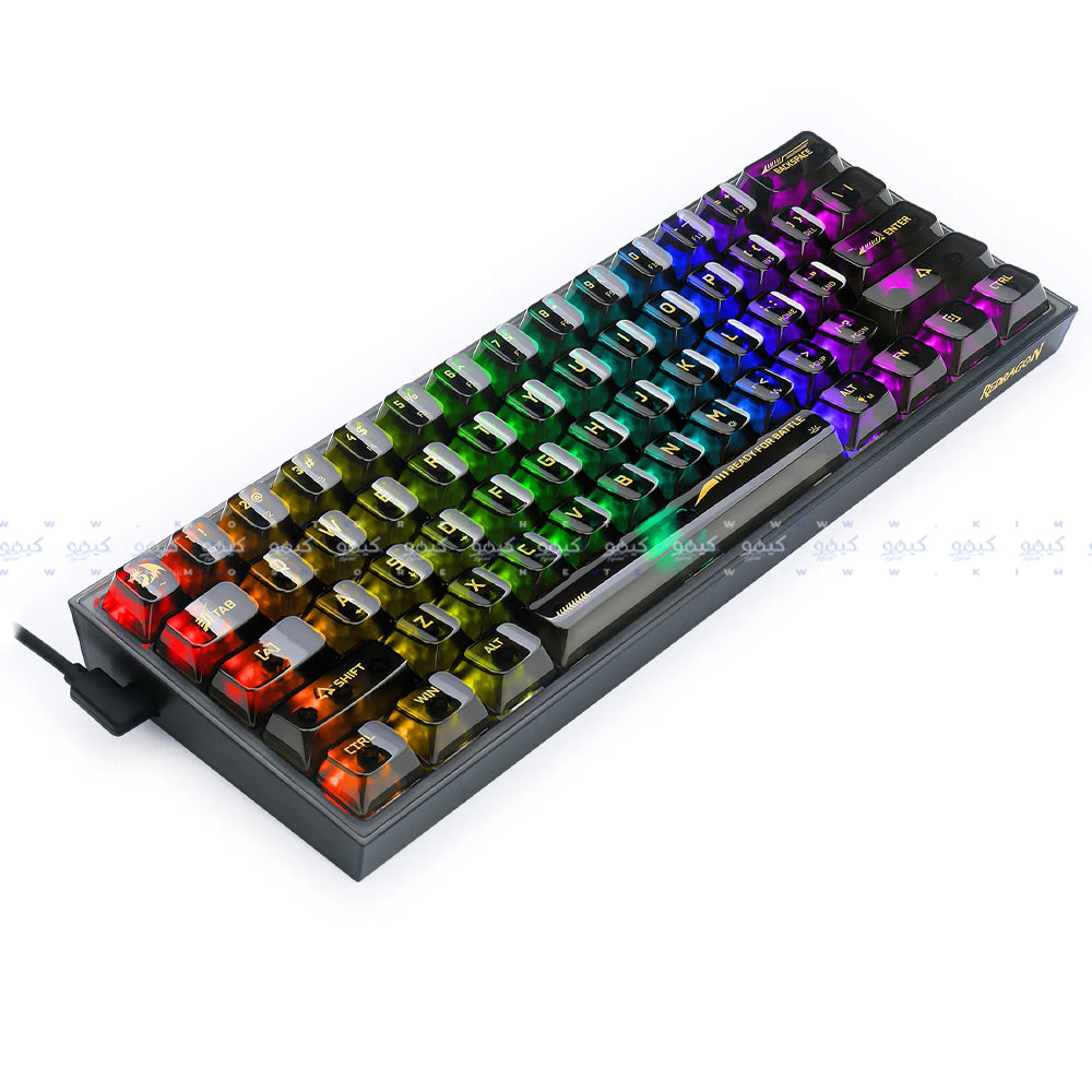 كيبورد ريدراجون سلكي RGB جيمنج إنجليزي وعربي Fizz K617CTB - أسود شفاف