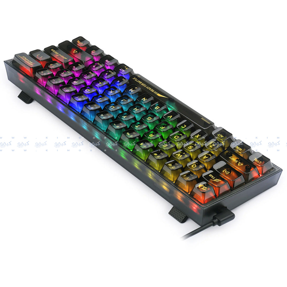 كيبورد ريدراجون سلكي RGB جيمنج إنجليزي وعربي Fizz K617CTB - أسود شفاف