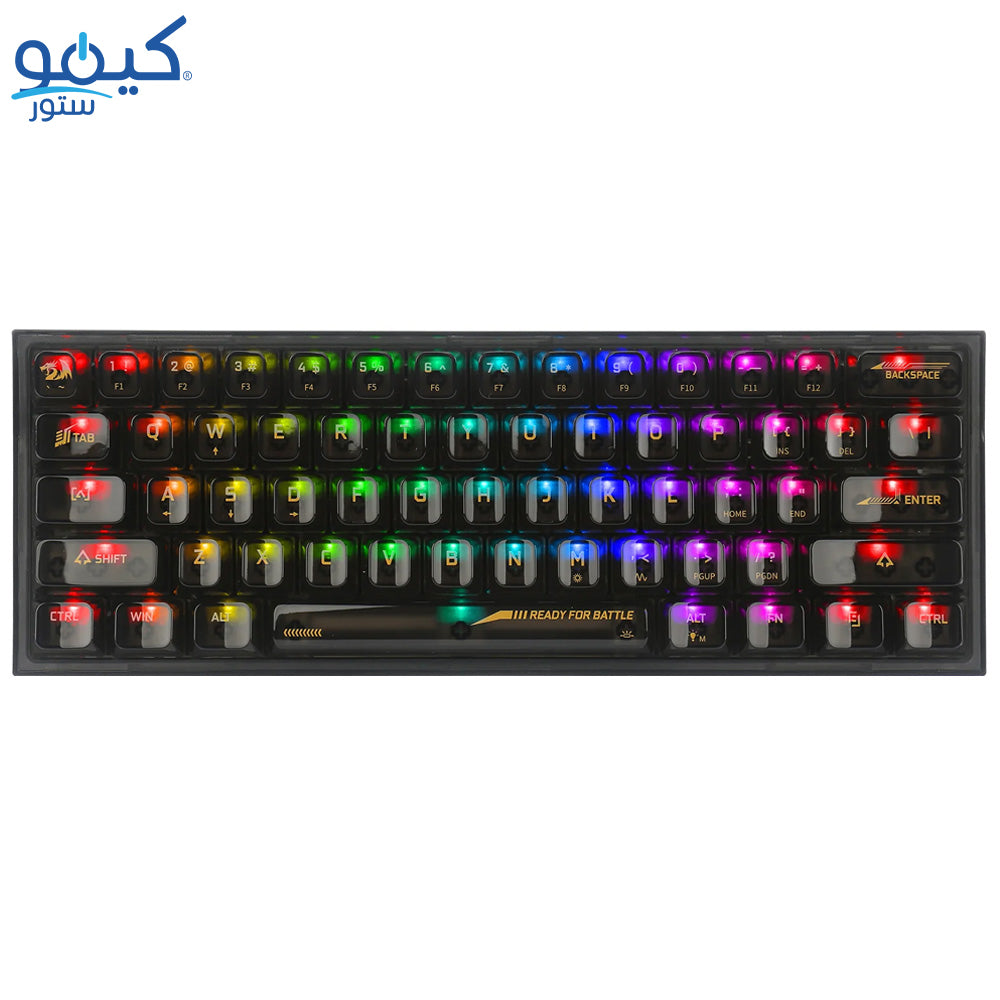 كيبورد ريدراجون سلكي RGB جيمنج إنجليزي وعربي Fizz K617CTB - أسود شفاف