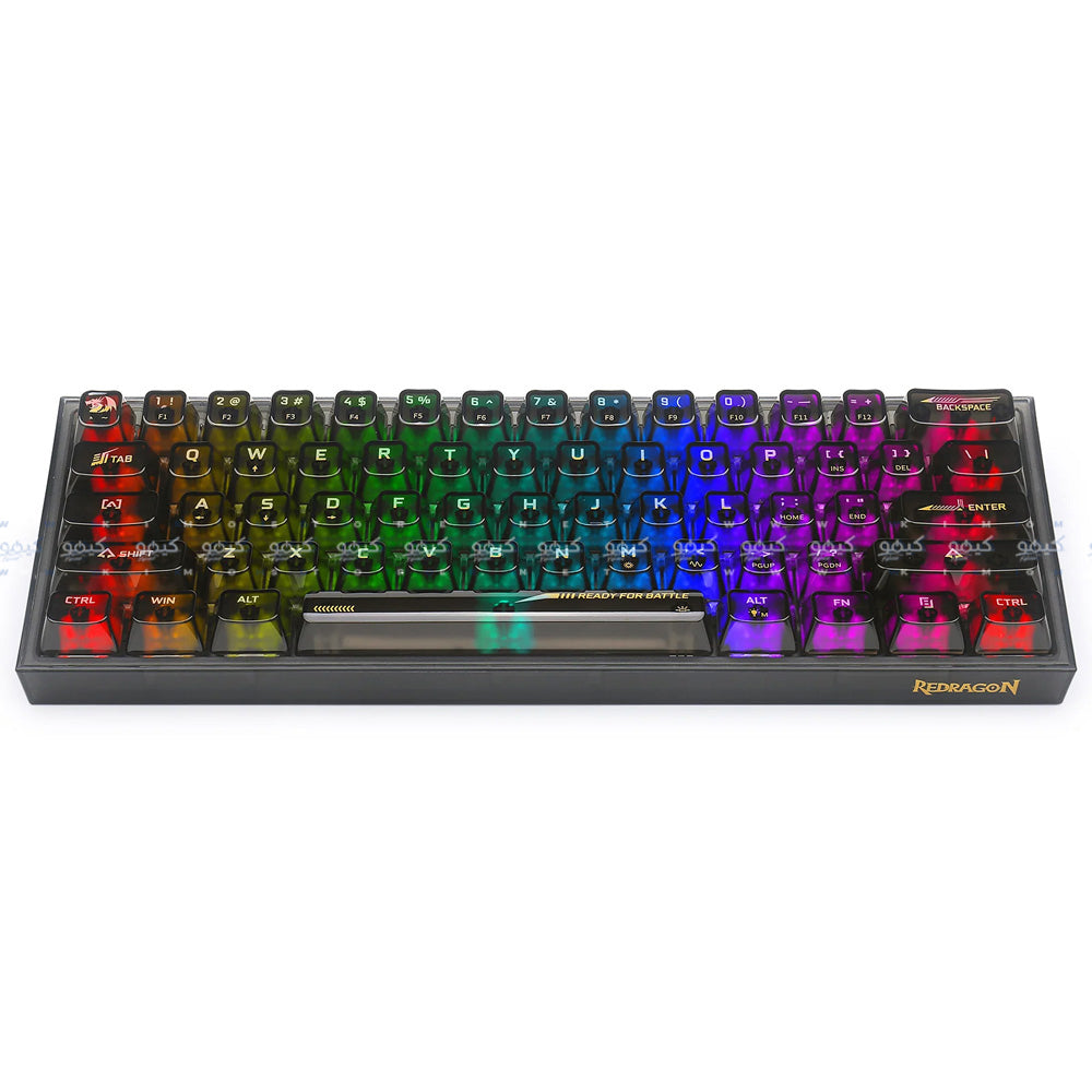 كيبورد ريدراجون سلكي RGB جيمنج إنجليزي وعربي Fizz K617CTB - أسود شفاف
