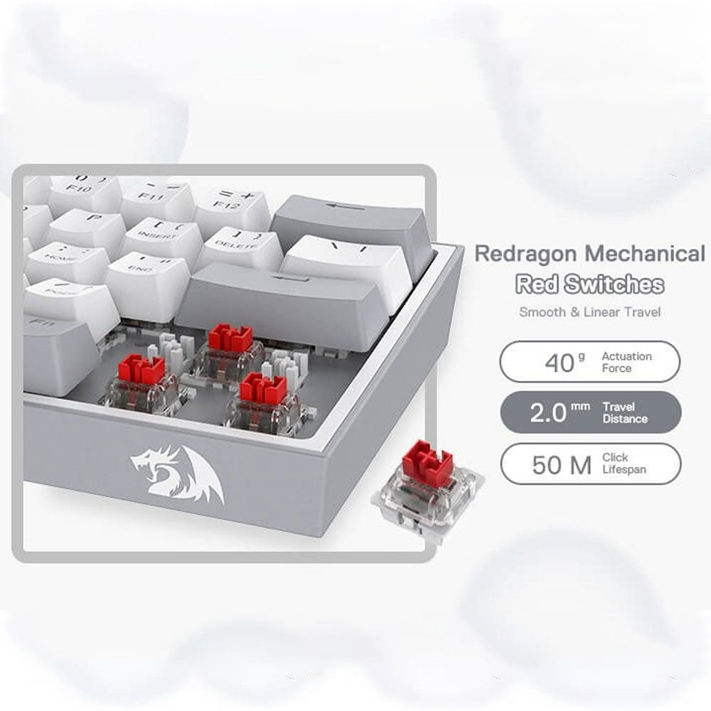 لوحة مفاتيح الألعاب ريدراجون سويتش احمر السلكية RGB باللغة الإنجليزية والعربية Fizz K617- أبيض رمادي