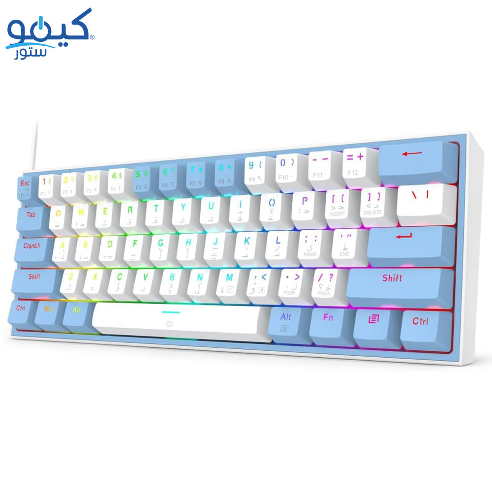 كيبورد ريدراجون سلكي RGB جيمنج سويتش احمر إنجليزي وعربي Fizz K617WB - أبيض أزرق