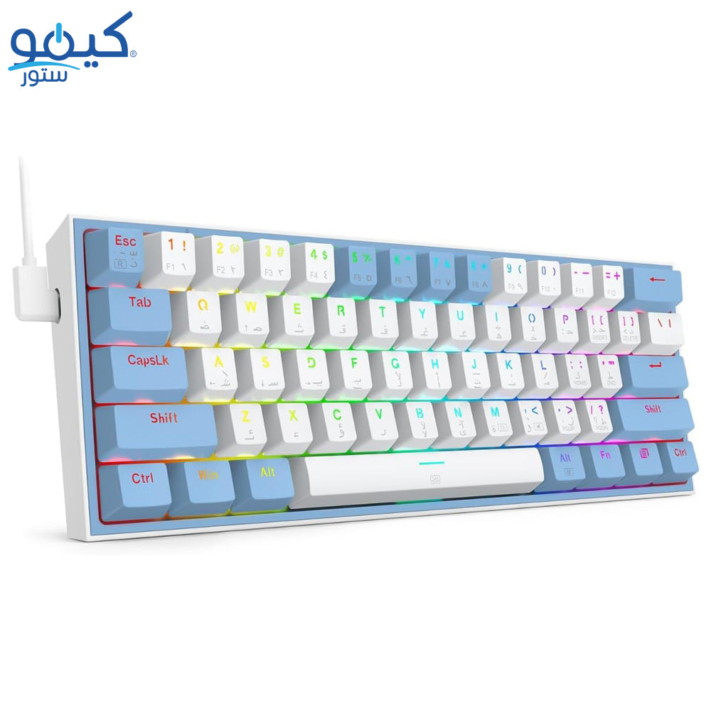 كيبورد ريدراجون سلكي RGB جيمنج سويتش احمر إنجليزي وعربي Fizz K617WB - أبيض أزرق