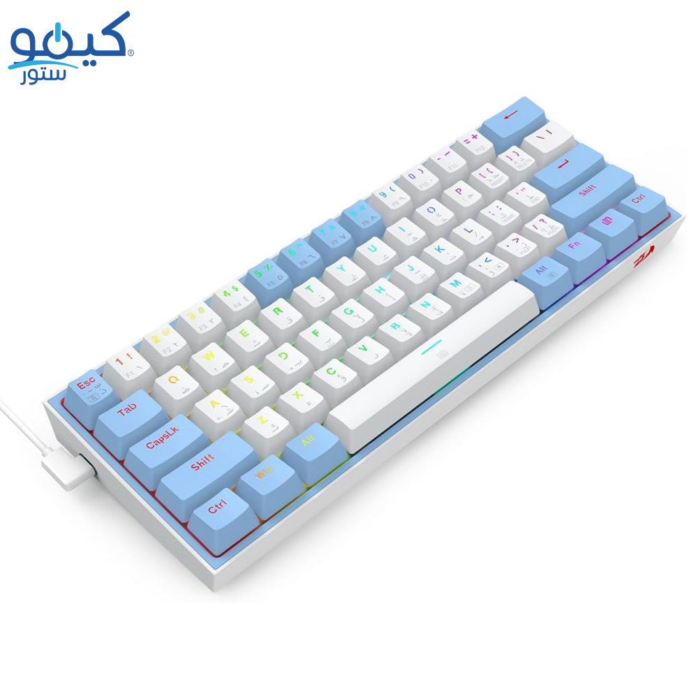 كيبورد ريدراجون سلكي RGB جيمنج سويتش احمر إنجليزي وعربي Fizz K617WB - أبيض أزرق