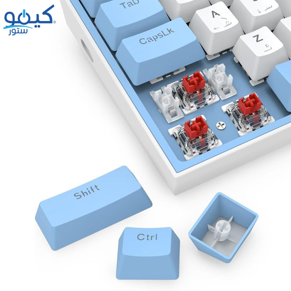 كيبورد ريدراجون سلكي RGB جيمنج سويتش احمر إنجليزي وعربي Fizz K617WB - أبيض أزرق