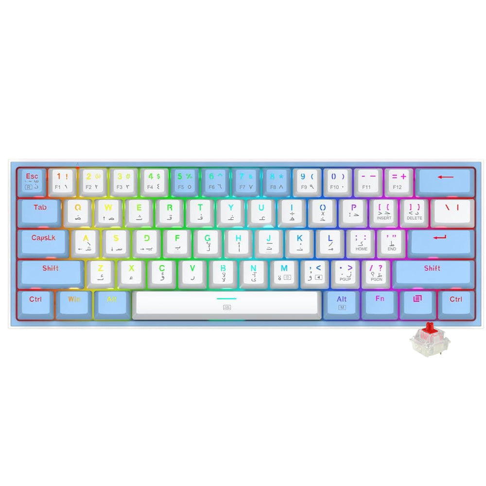 Redragon Fizz K617WB Red Switch Wired RGB Gaming Keyboard English & Arabic - White Blue