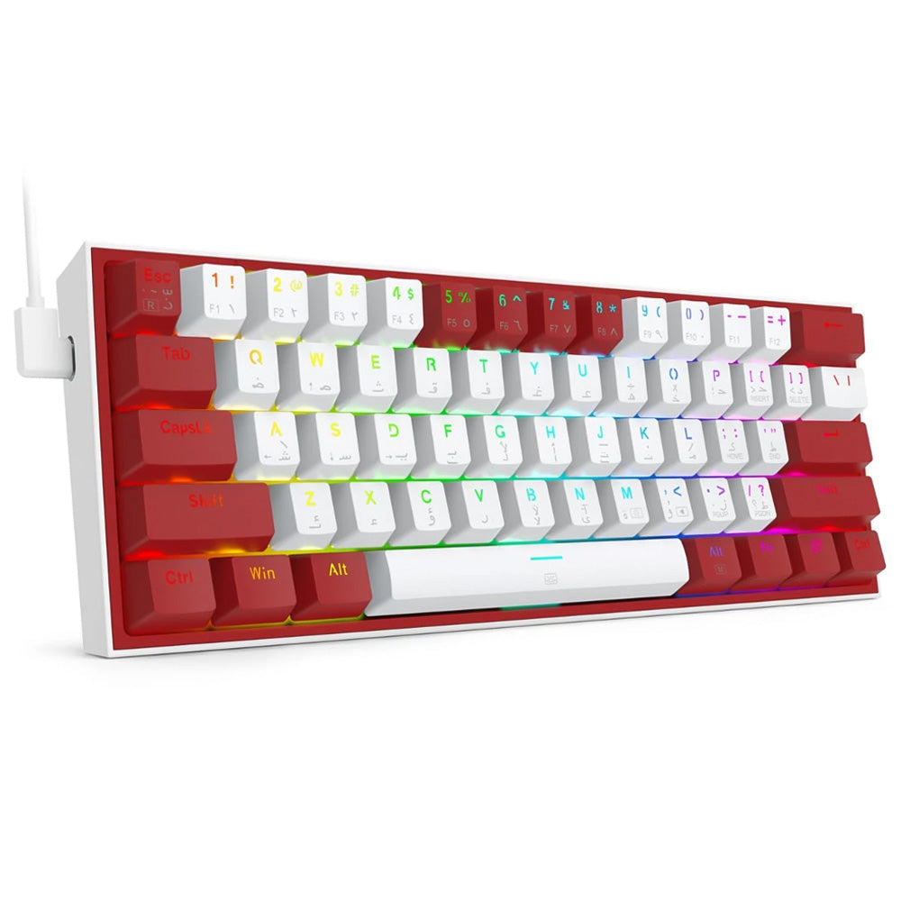 كيبورد ريدراجون سلكي RGB جيمنج سويتش احمر إنجليزي وعربي Fizz K617WR - أبيض أحمر