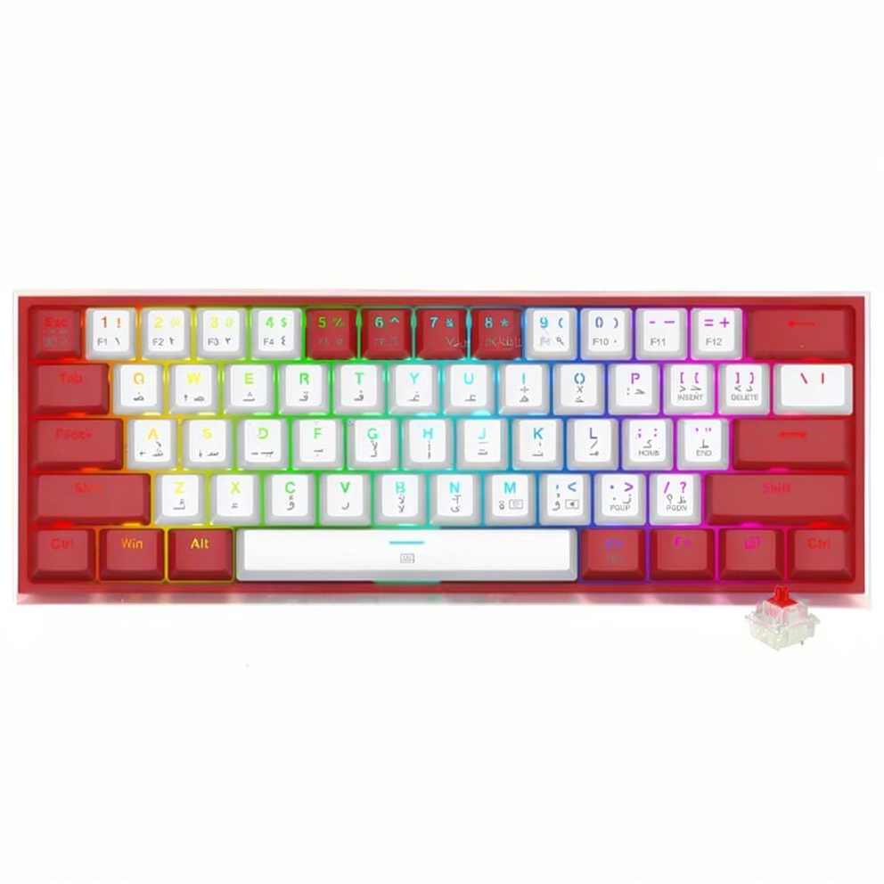 Redragon Fizz K617WR Red Switch Wired RGB Gaming Keyboard English & Arabic - White x Red