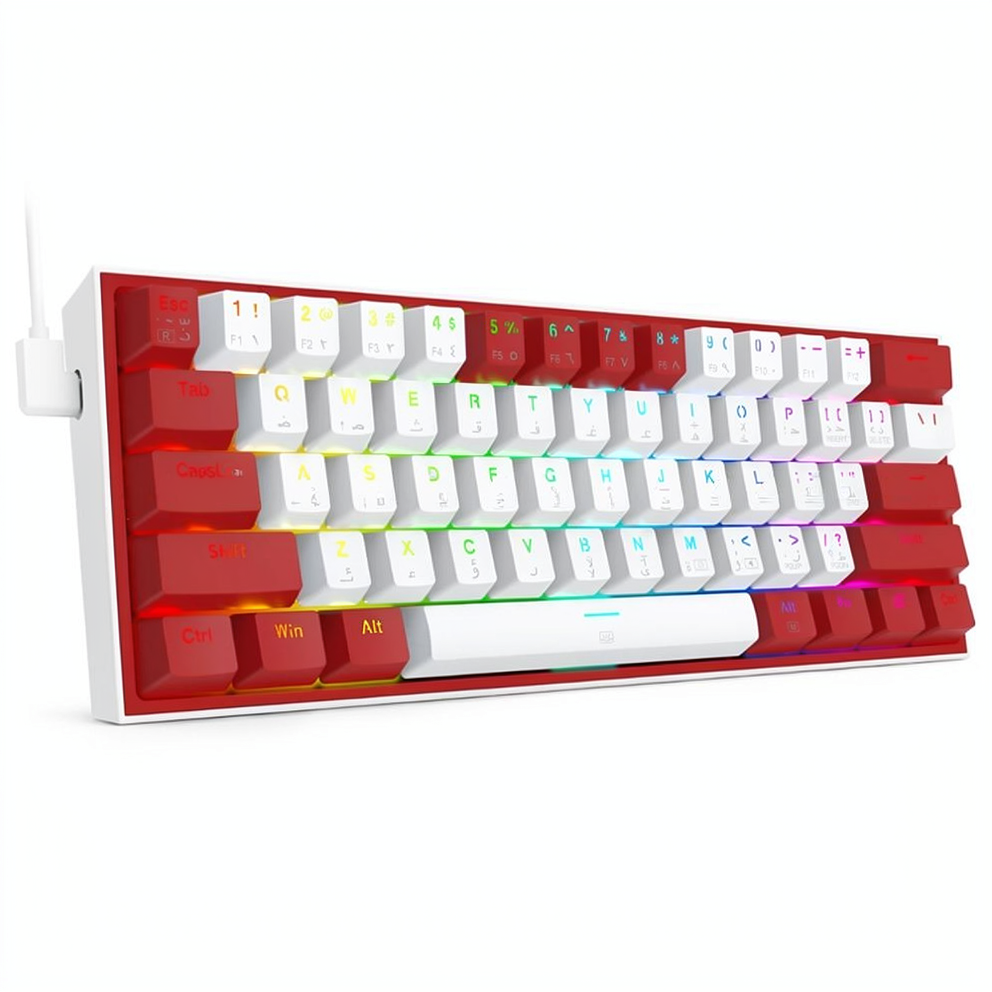 Redragon Fizz K617WR Red Switch Wired RGB Gaming Keyboard English & Arabic - White x Red