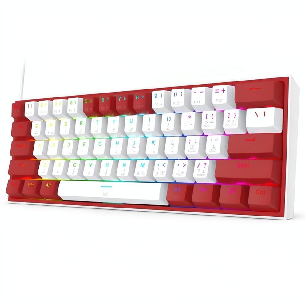 Redragon Fizz K617WR Red Switch Wired RGB Gaming Keyboard English & Arabic - White x Red