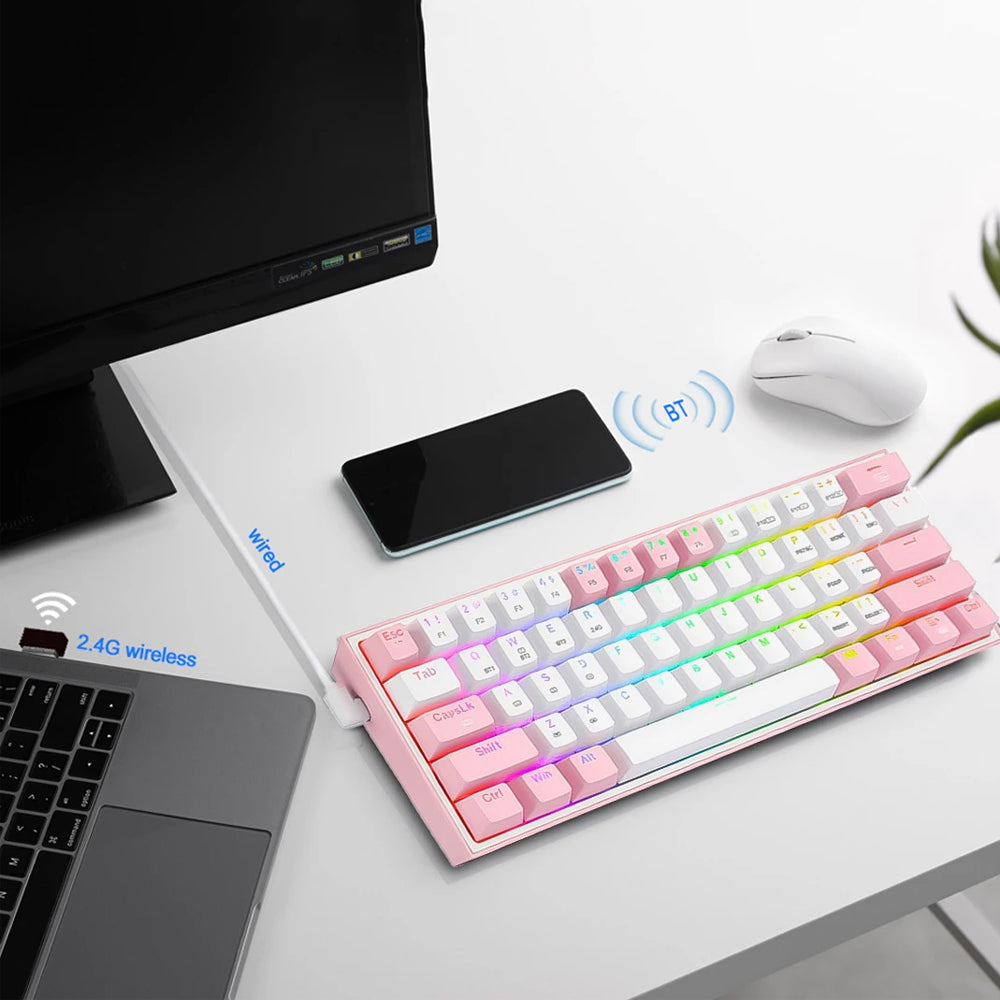 كيبورد ريدراجون سلكي و لاسلكي بلوتوث ثلاثي الوضع قابل للشحن RGB 