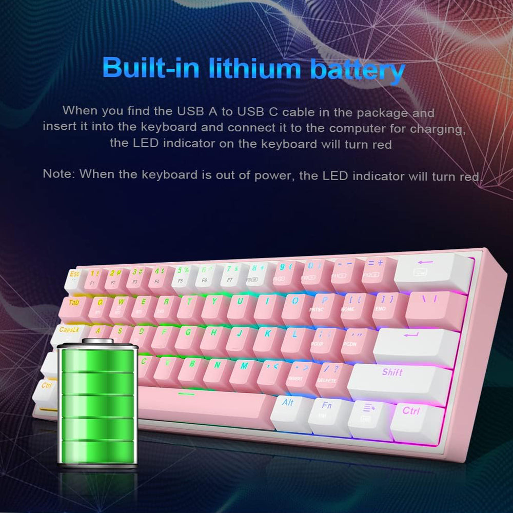 كيبورد ريدراجون سلكي و لاسلكي بلوتوث ثلاثي الوضع قابل للشحن RGB جيمنج إنجليزي وعربي Fizz Pro 