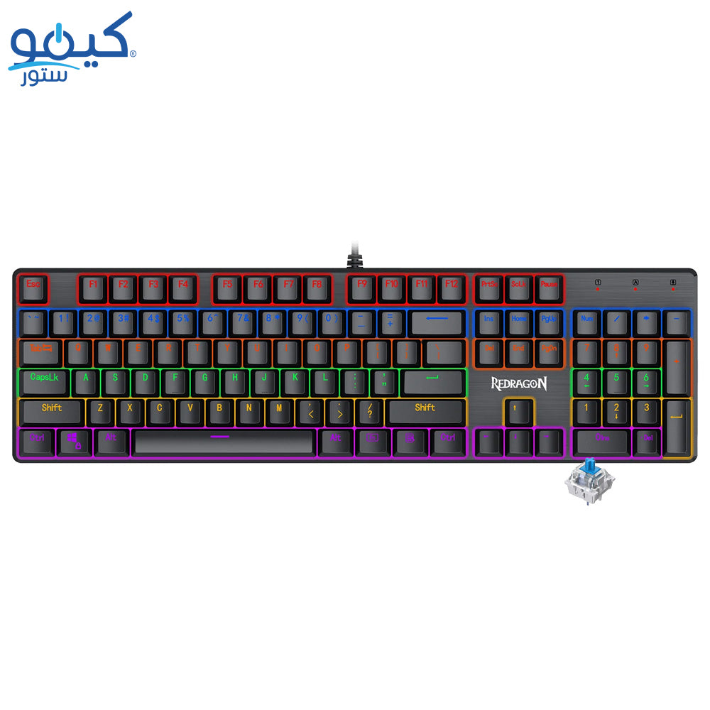 كيبورد ريدراجون سلكي رينبو جيمنج سويتش أزرق إنجليزي وعربي K608 Valheim Elite - أسود