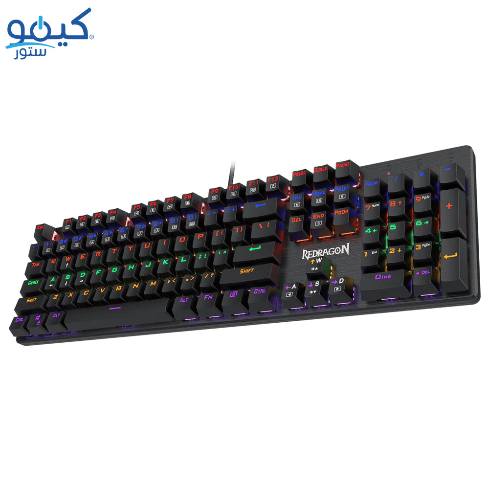 كيبورد ريدراجون سلكي رينبو جيمنج سويتش أحمر إنجليزي وعربي K608 Valheim Elite - أسود