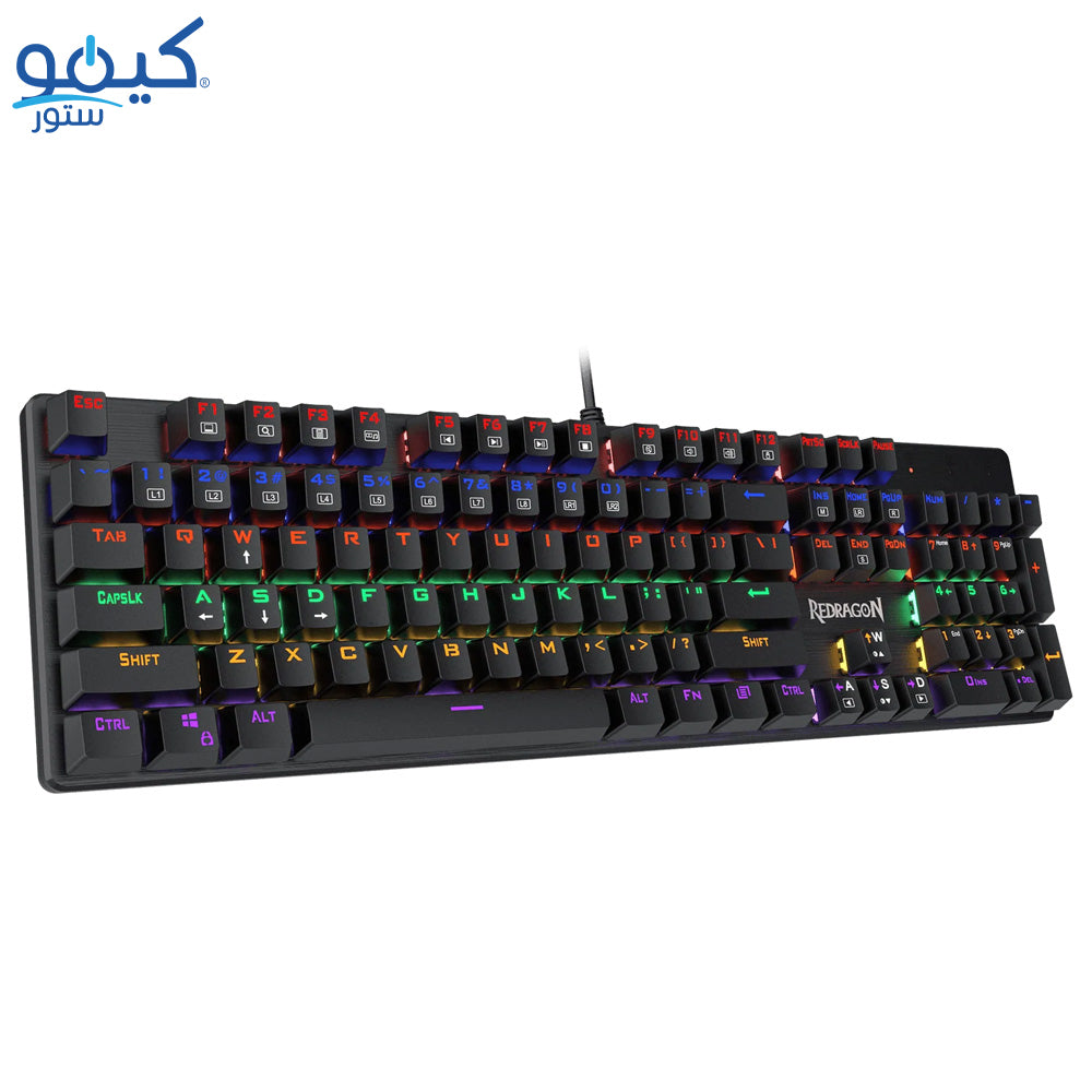 كيبورد ريدراجون سلكي رينبو جيمنج سويتش أحمر إنجليزي وعربي K608 Valheim Elite - أسود
