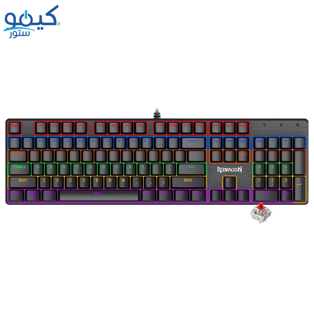 كيبورد ريدراجون سلكي رينبو جيمنج سويتش أحمر إنجليزي وعربي K608 Valheim Elite - أسود
