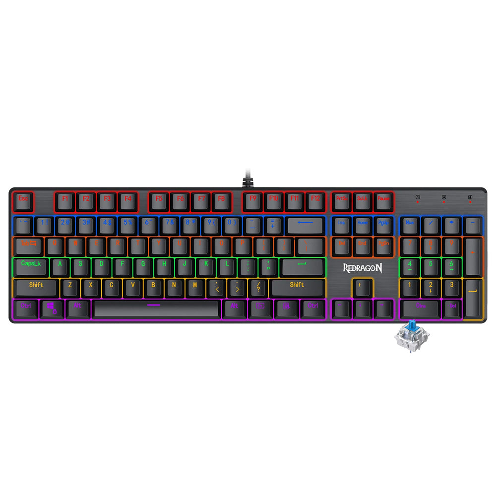 Redragon K608 Valheim Elite Blue Switch Wired Rainbow Gaming Keyboard English & Arabic - Black