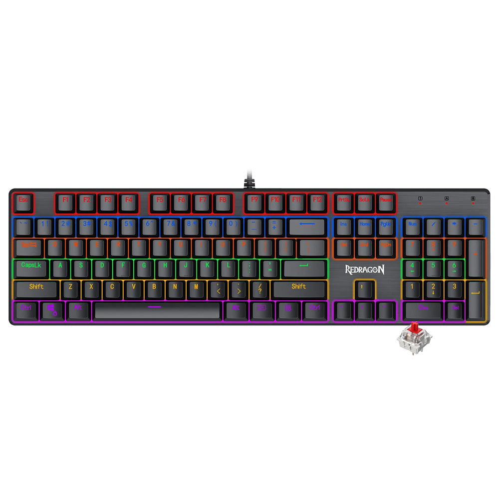 Redragon K608 Valheim Elite Red Switch Wired Rainbow Gaming Keyboard English & Arabic - Black