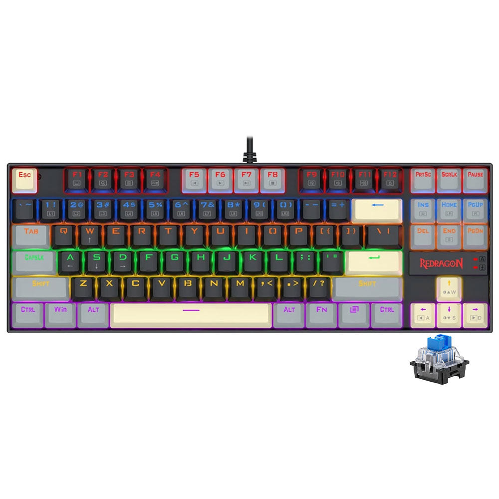 Redragon Kumara K552LGY-R Blue Switch Wired Rainbow Gaming Keyboard English & Arabic