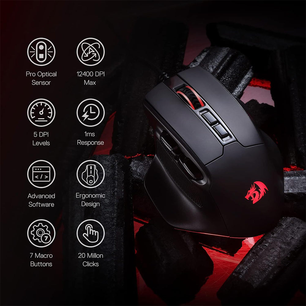 Redragon M806 Bullseye Wired RGB Gaming Mouse 12400Dpi - Black