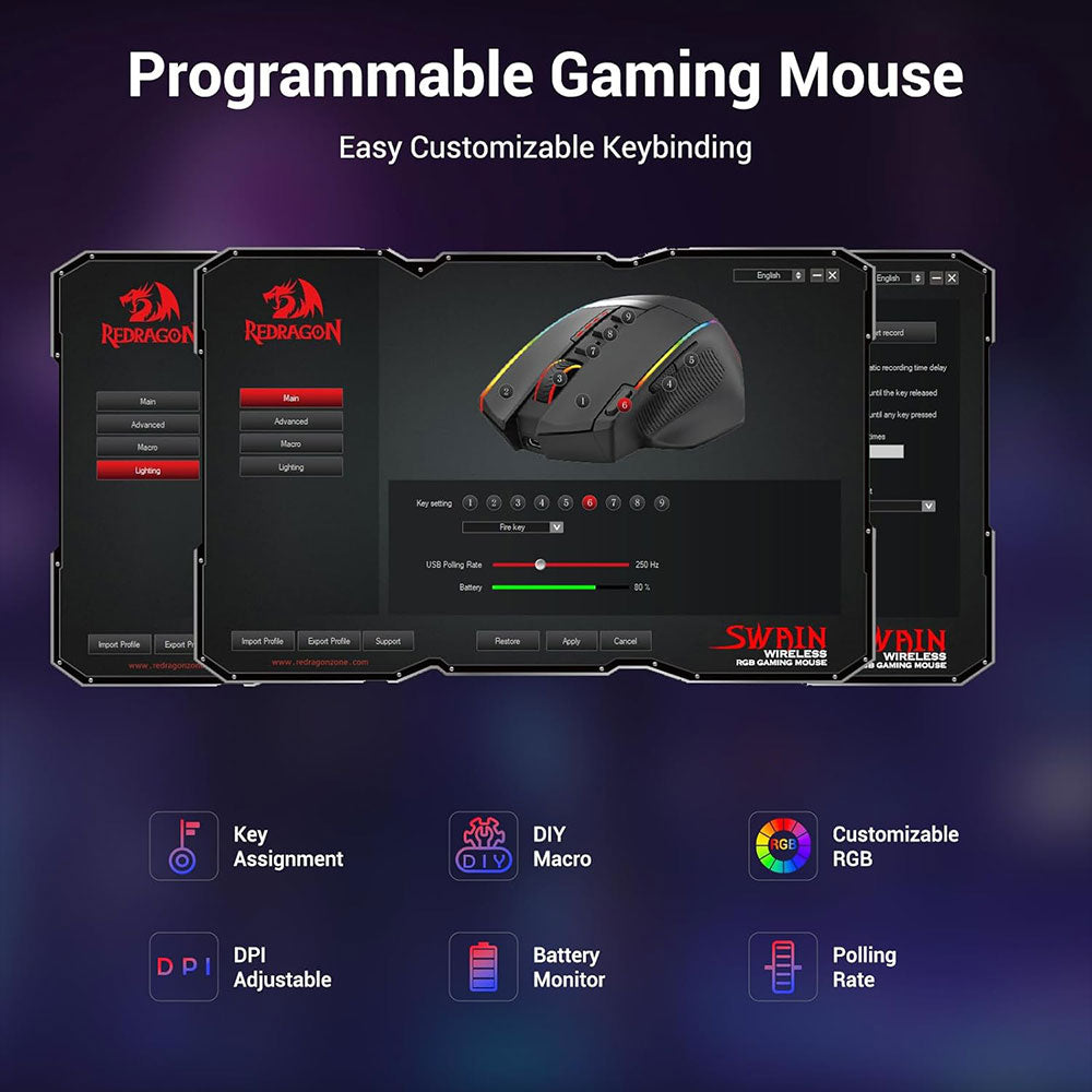 Redragon M915WL Dual Mode Rechargeable Wireless & Wired RGB Gaming Mouse 16000Dpi