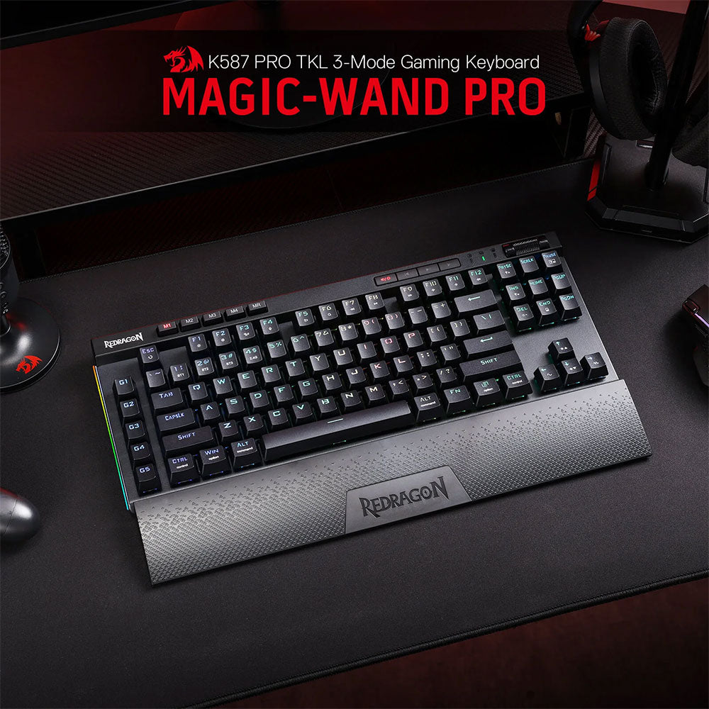 Redragon MAGIC-WAND K587 Pro TKL Triple Mode Rechargeable Bluetooth Wireless & Wired RGB Gaming keyboard English & Arabic