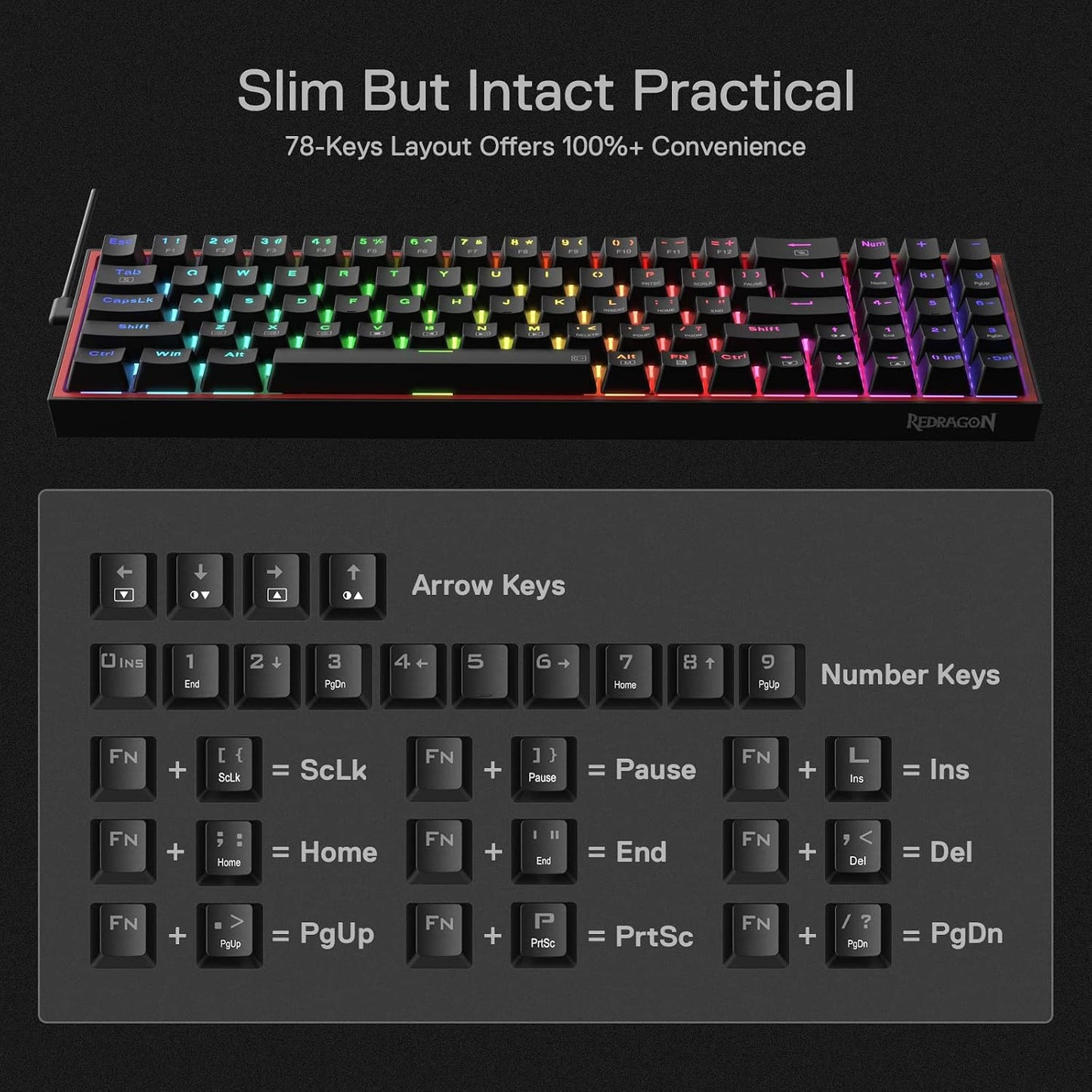 Redragon POLLUX K628 Red Switch Wired RGB Gaming Keyboard English & Arabic
