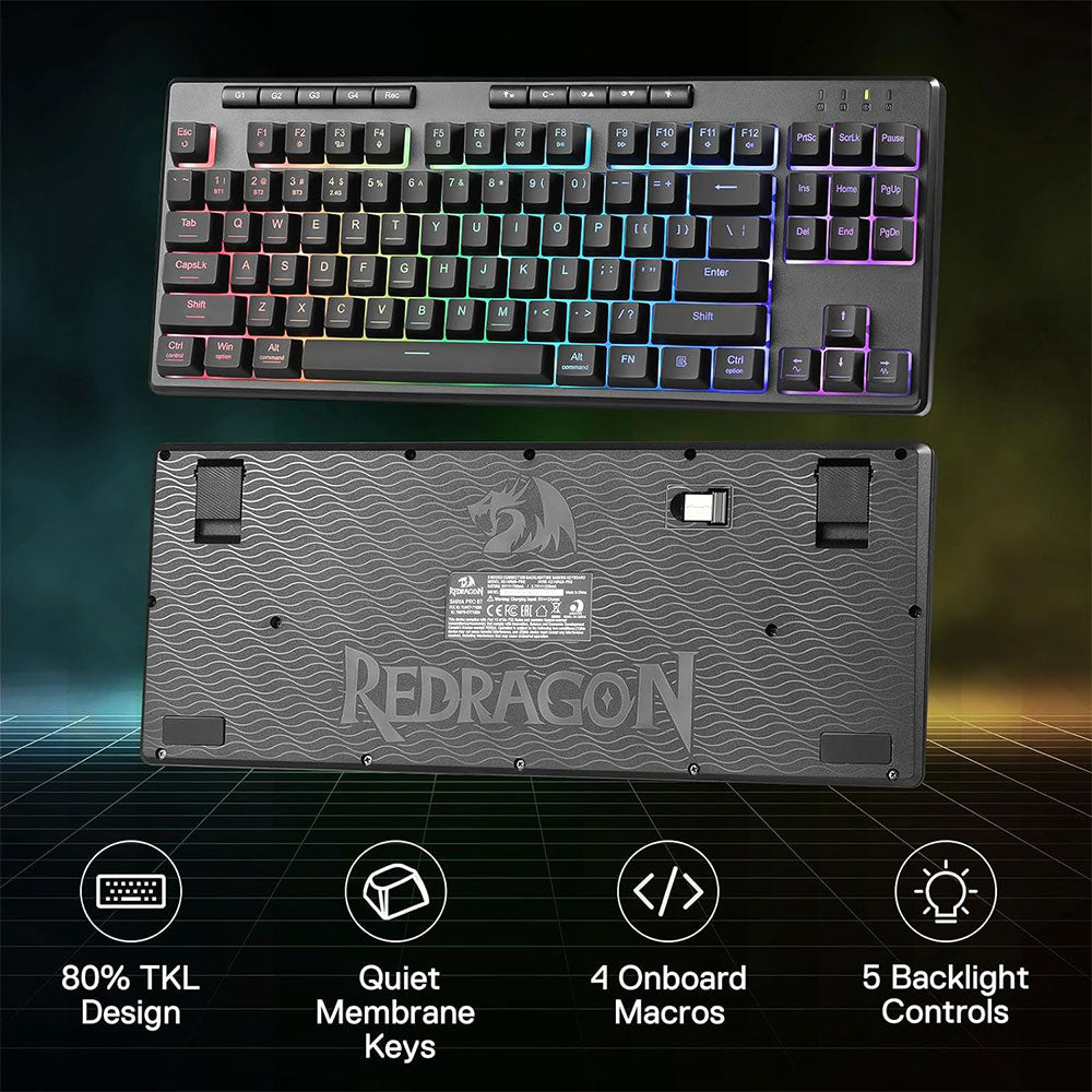 Redragon Shiva K516 Pro 87 Triple Mode Bluetooth Wireless & Wired RGB Gaming Keyboard English & Arabic