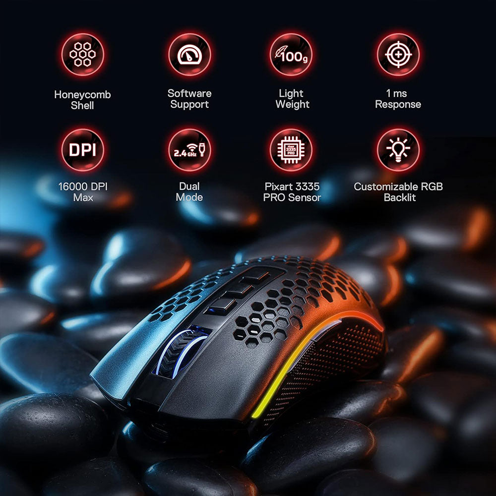 Redragon Storm Pro M808-KS Dual Mode Rechargeable Wireless & Wired RGB Gaming Mouse 16000Dpi