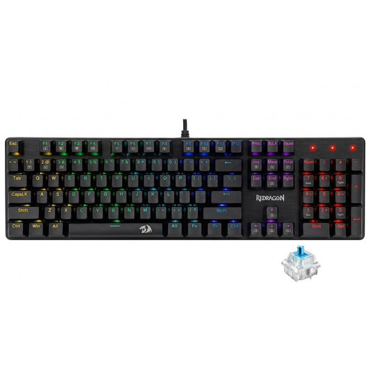 Redragon Valheim Elite K608E Blue Switch Wired Rainbow Gaming Keyboard English & Arabic - Black