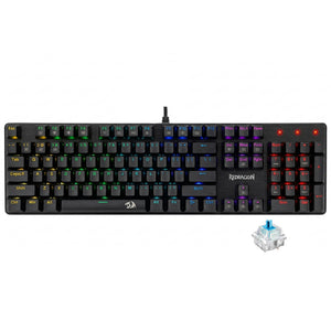 Redragon Valheim Elite K608E Blue Switch Wired Rainbow Gaming Keyboard English & Arabic - Black