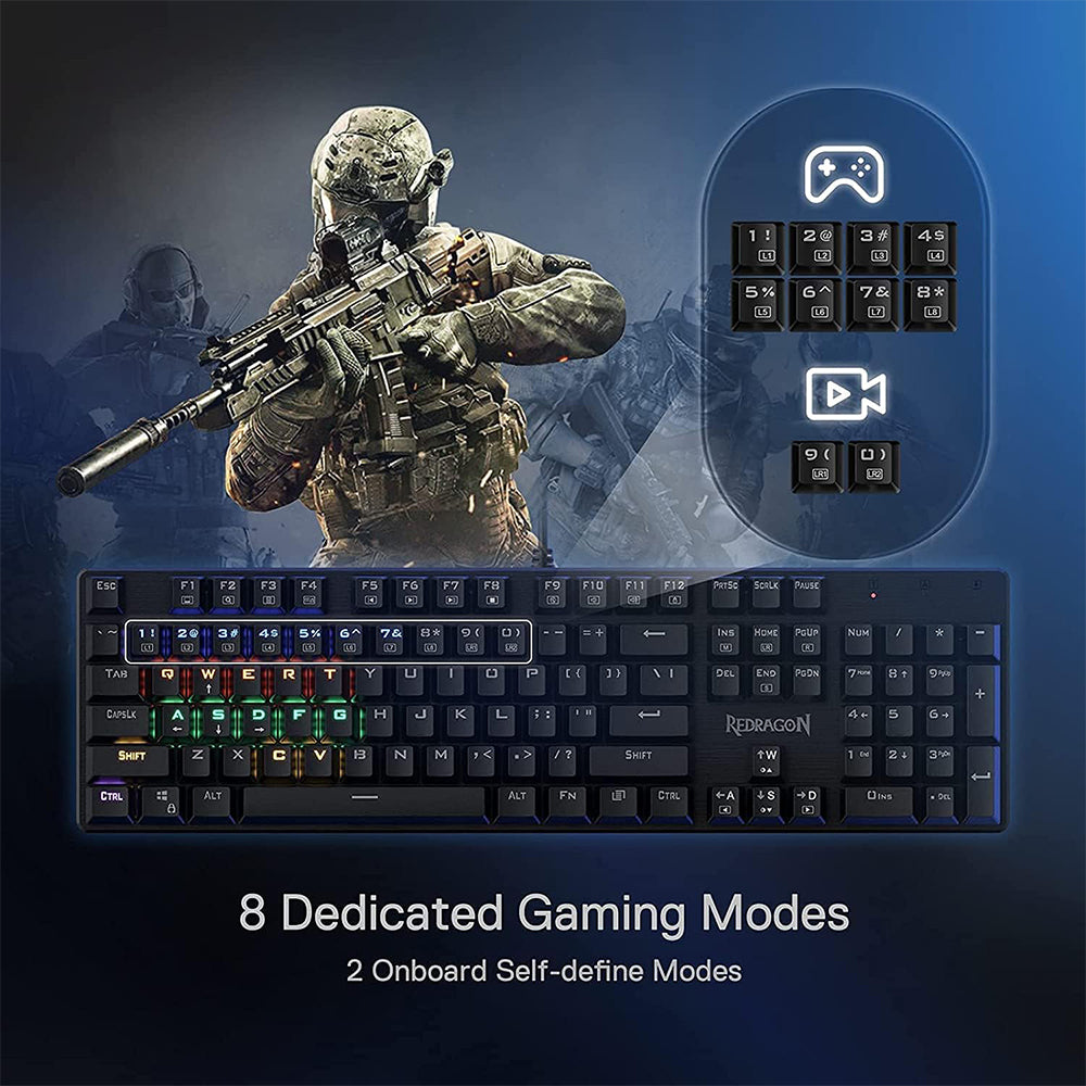 Redragon Valheim K608-R Red Switch Wired Rainbow Gaming Keyboard English & Arabic