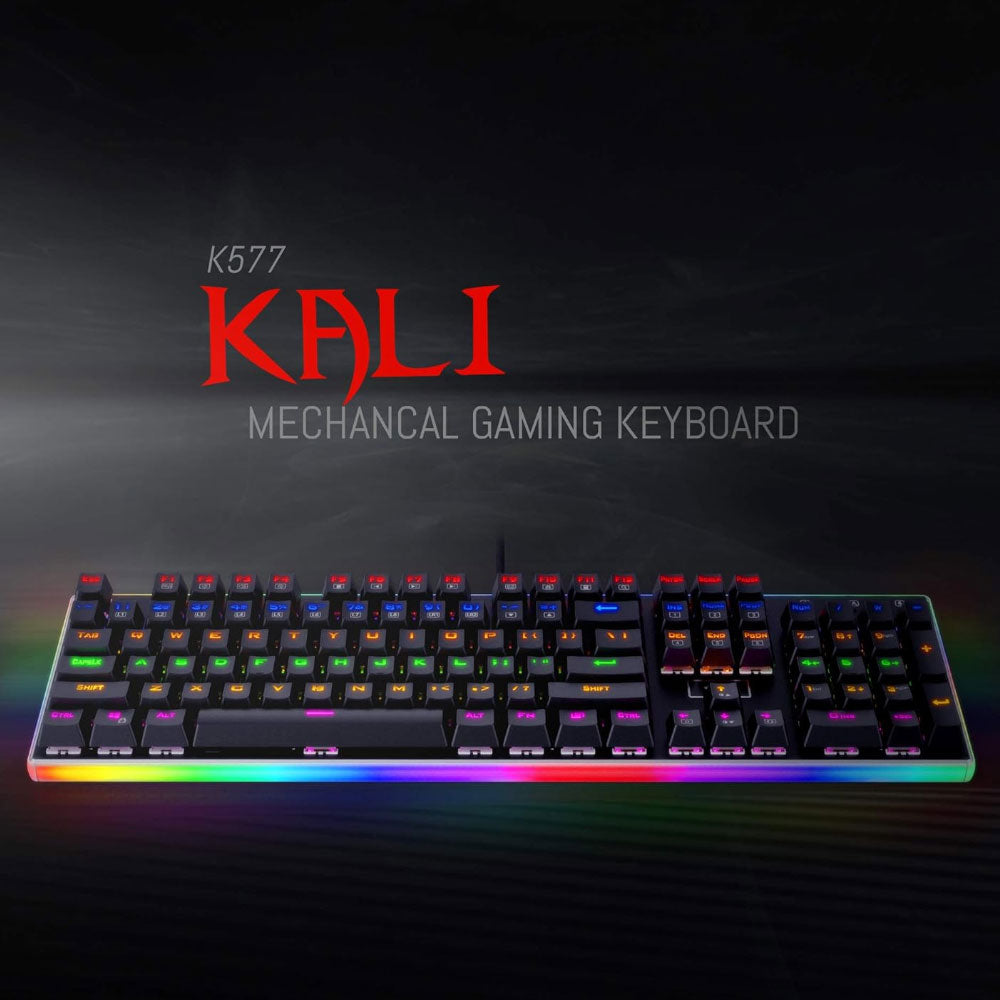 كيبورد ريدراجون سلكي رينبو جيمنج سويتش أحمر إنجليزي وعربي Kali K577R - اسود